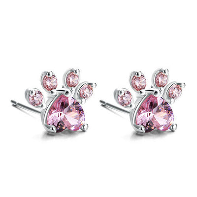 Pfoten Schmuck-Set für Frauen – 4-teilig | Roségold mit Zirkonia-Herz – Ring, Kette, Ohrringe & Armband