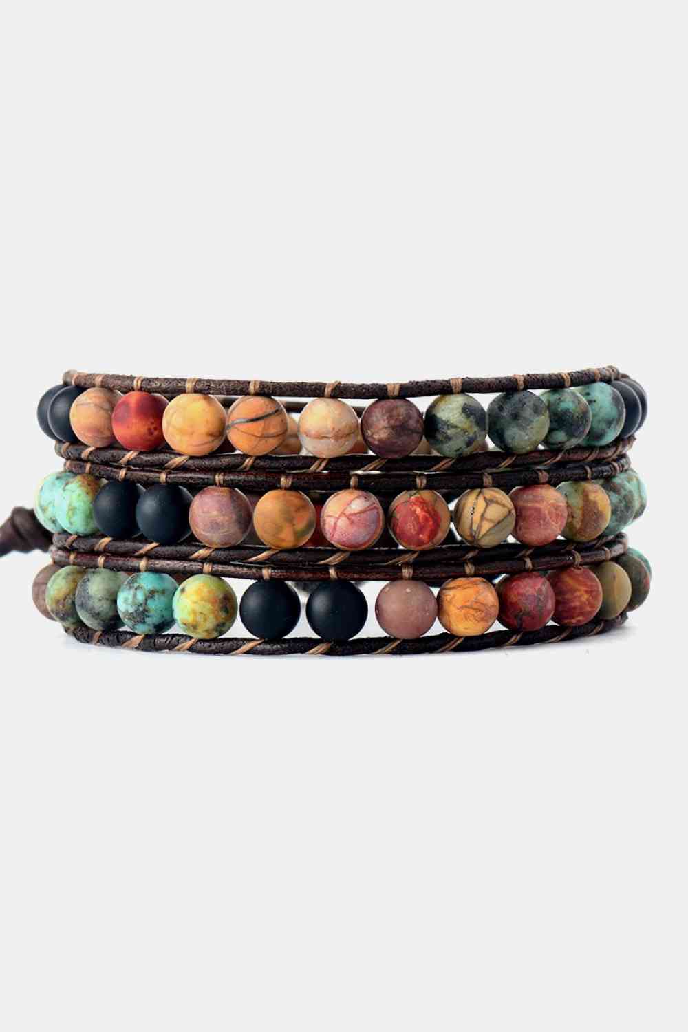 Handgefertigtes dreilagiges Armband mit Achat- und Kiefernholzperlen