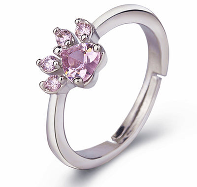 Pfoten Schmuck-Set für Frauen – 4-teilig | Roségold mit Zirkonia-Herz – Ring, Kette, Ohrringe & Armband