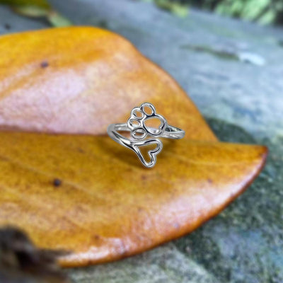 Verstellbarer Pfoten Herz Ring aus Edelstahl