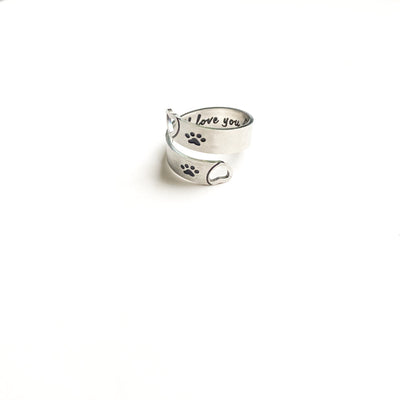 Verstellbarer Pfoten Herz Twist Ring aus Edelstahl