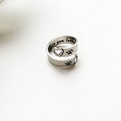 Verstellbarer Pfoten Herz Twist Ring aus Edelstahl