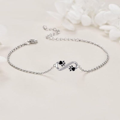 Unendlichkeits-Symbol Armband mit Pfötchen-Anhänger & Zirkonia
