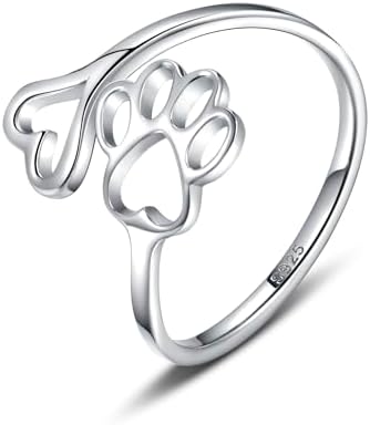 Handgefertigter Pfotenabdruck Herz 925 Sterling Silber Verstellbarer Ring