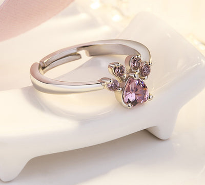 Pfoten Schmuck-Set für Frauen – 4-teilig | Roségold mit Zirkonia-Herz – Ring, Kette, Ohrringe & Armband