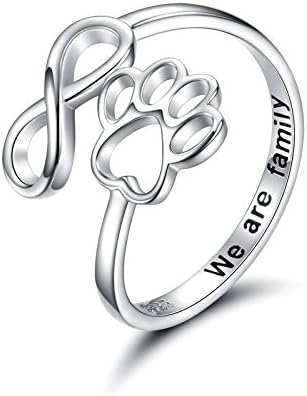 Handgefertigter Pfotenabdruck Herz 925 Sterling Silber Verstellbarer Ring