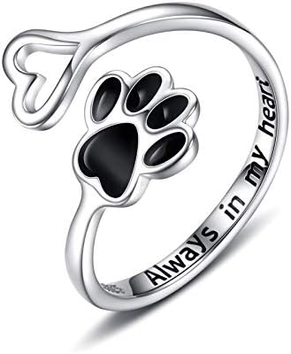 Handgefertigter Pfotenabdruck Herz 925 Sterling Silber Verstellbarer Ring