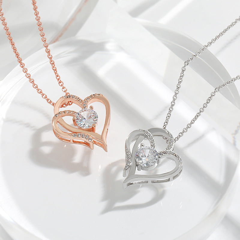 Doppel-Herz Halskette mit Zirkonia – Verstellbare Damenkette