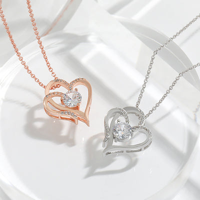 Doppel-Herz Halskette mit Zirkonia – Verstellbare Damenkette
