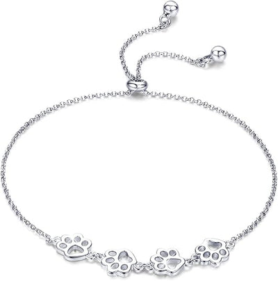 Sterling Silber Hund Pfotenabdruck Armband – Verstellbares Armband