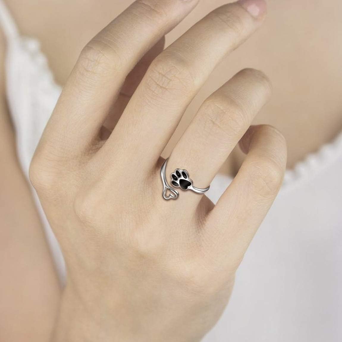 Handgefertigter Pfotenabdruck Herz 925 Sterling Silber Verstellbarer Ring