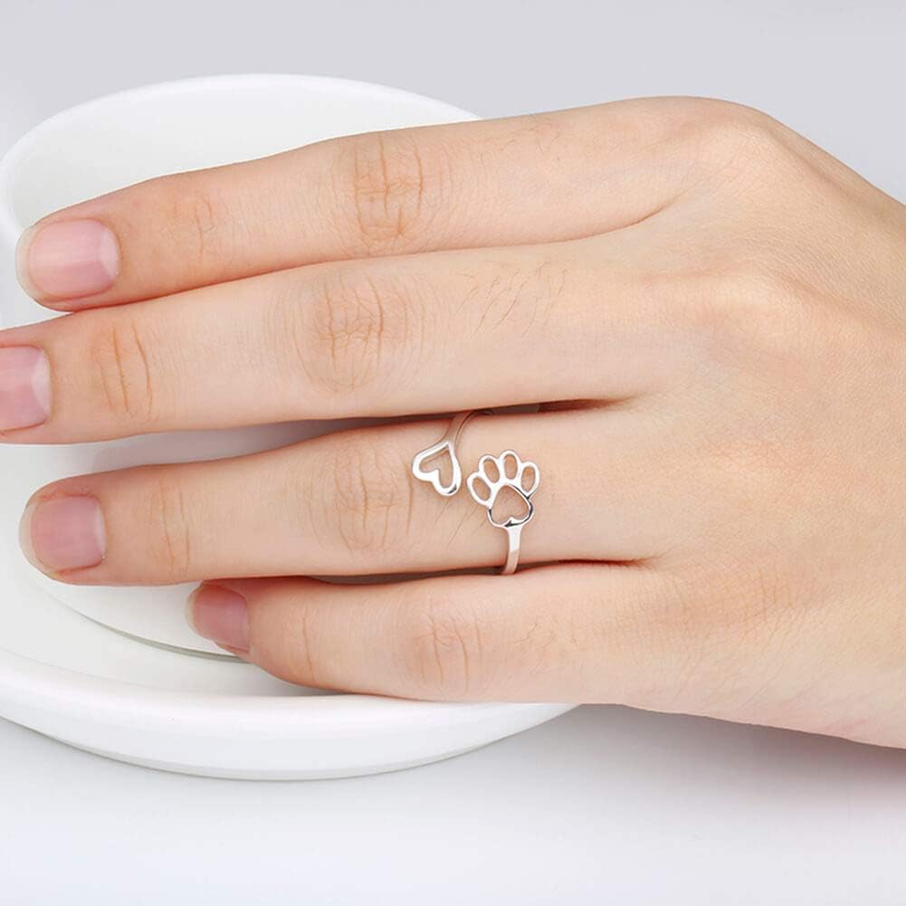 Handgefertigter Pfotenabdruck Herz 925 Sterling Silber Verstellbarer Ring