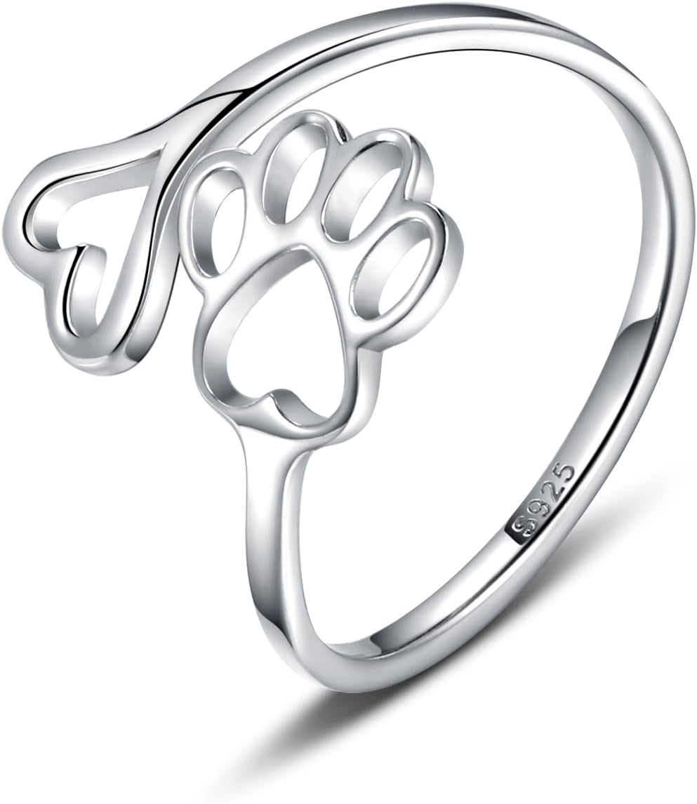 Handgefertigter Pfotenabdruck Herz 925 Sterling Silber Verstellbarer Ring