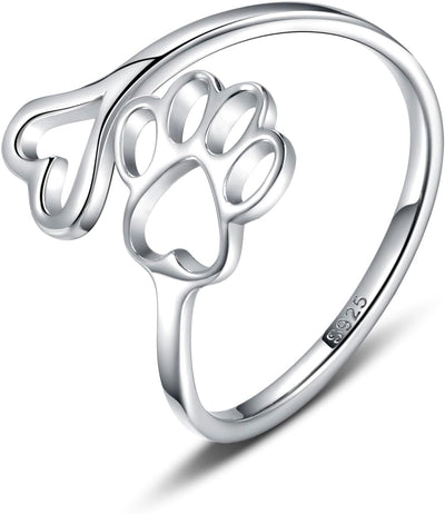 Handgefertigter Pfotenabdruck Herz 925 Sterling Silber Verstellbarer Ring