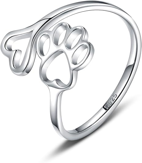 Handgefertigter Pfotenabdruck Herz 925 Sterling Silber Verstellbarer Ring