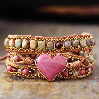 Armband mit Herzperlen aus Naturstein und Kristall