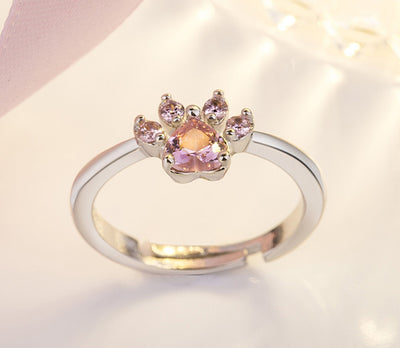 Pfoten Schmuck-Set für Frauen – 4-teilig | Roségold mit Zirkonia-Herz – Ring, Kette, Ohrringe & Armband