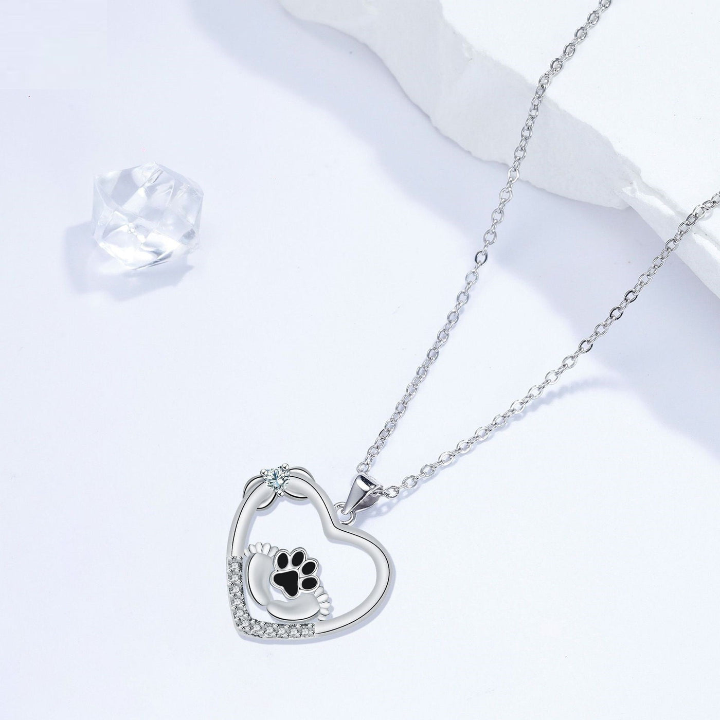 Herzliche Pfoten-Kette mit Zirkonia - Treue Begleiter