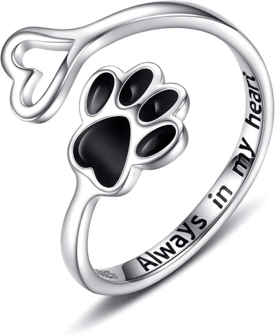 Handgefertigter Pfotenabdruck Herz 925 Sterling Silber Verstellbarer Ring