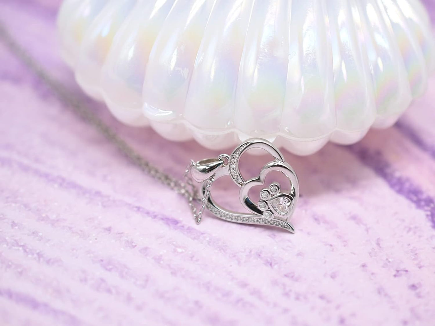 Pfoten Halskette für Damen – Sterling Silber Herzanhänger mit Pfotenabdruck und Zirkonia