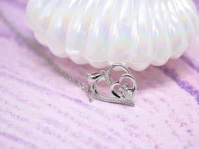 Pfoten Halskette für Damen – Sterling Silber Herzanhänger mit Pfotenabdruck und Zirkonia