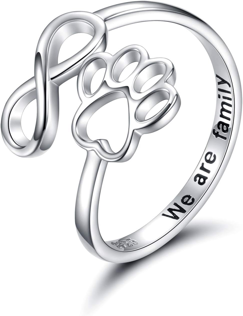 Handgefertigter Pfotenabdruck Herz 925 Sterling Silber Verstellbarer Ring