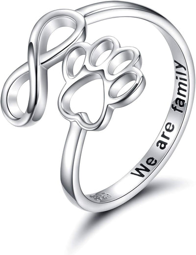 Handgefertigter Pfotenabdruck Herz 925 Sterling Silber Verstellbarer Ring