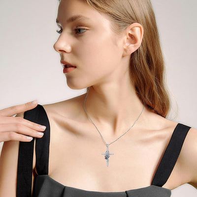 925 Sterling Silber Halskette – Pfotenabdruck / Kreuz Anhänger