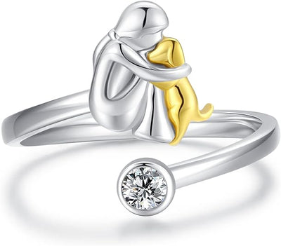 Verstellbarer Hundering aus 925er Silber – Handgefertigter Ring für Damen