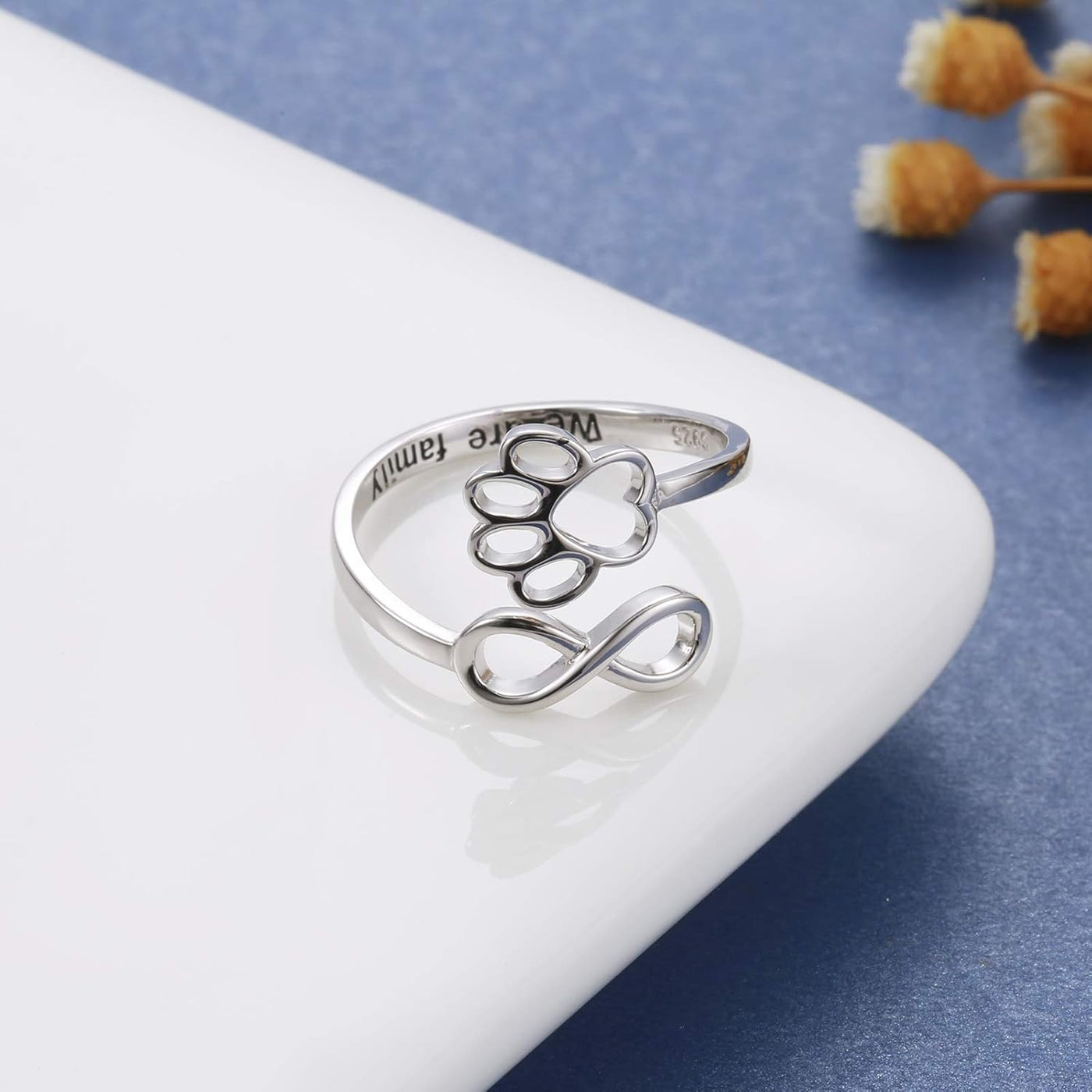 Handgefertigter Pfotenabdruck Herz 925 Sterling Silber Verstellbarer Ring
