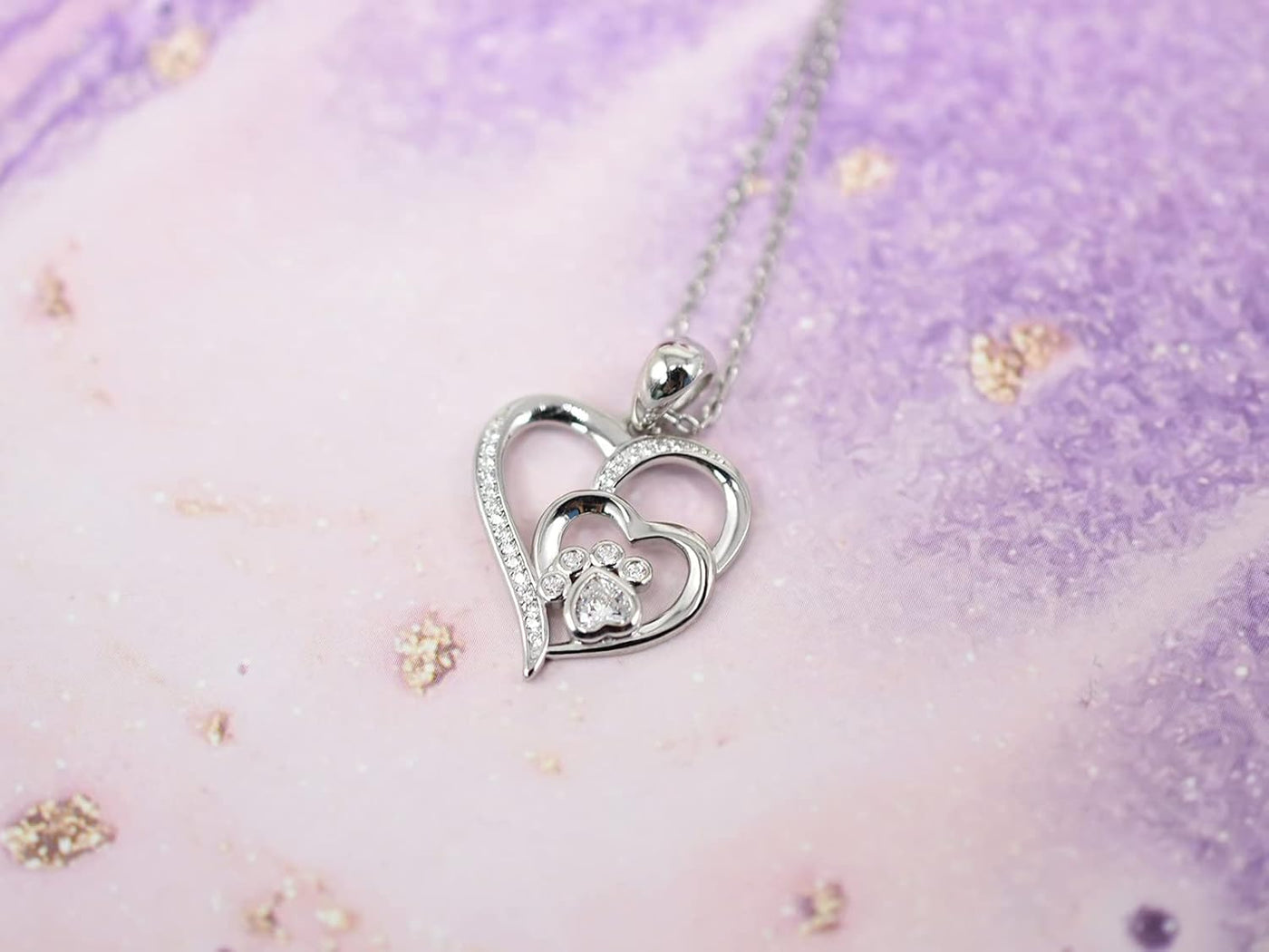 Pfoten Halskette für Damen – Sterling Silber Herzanhänger mit Pfotenabdruck und Zirkonia