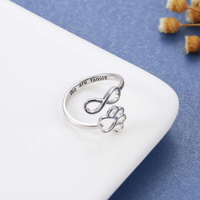 Handgefertigter Pfotenabdruck Herz 925 Sterling Silber Verstellbarer Ring