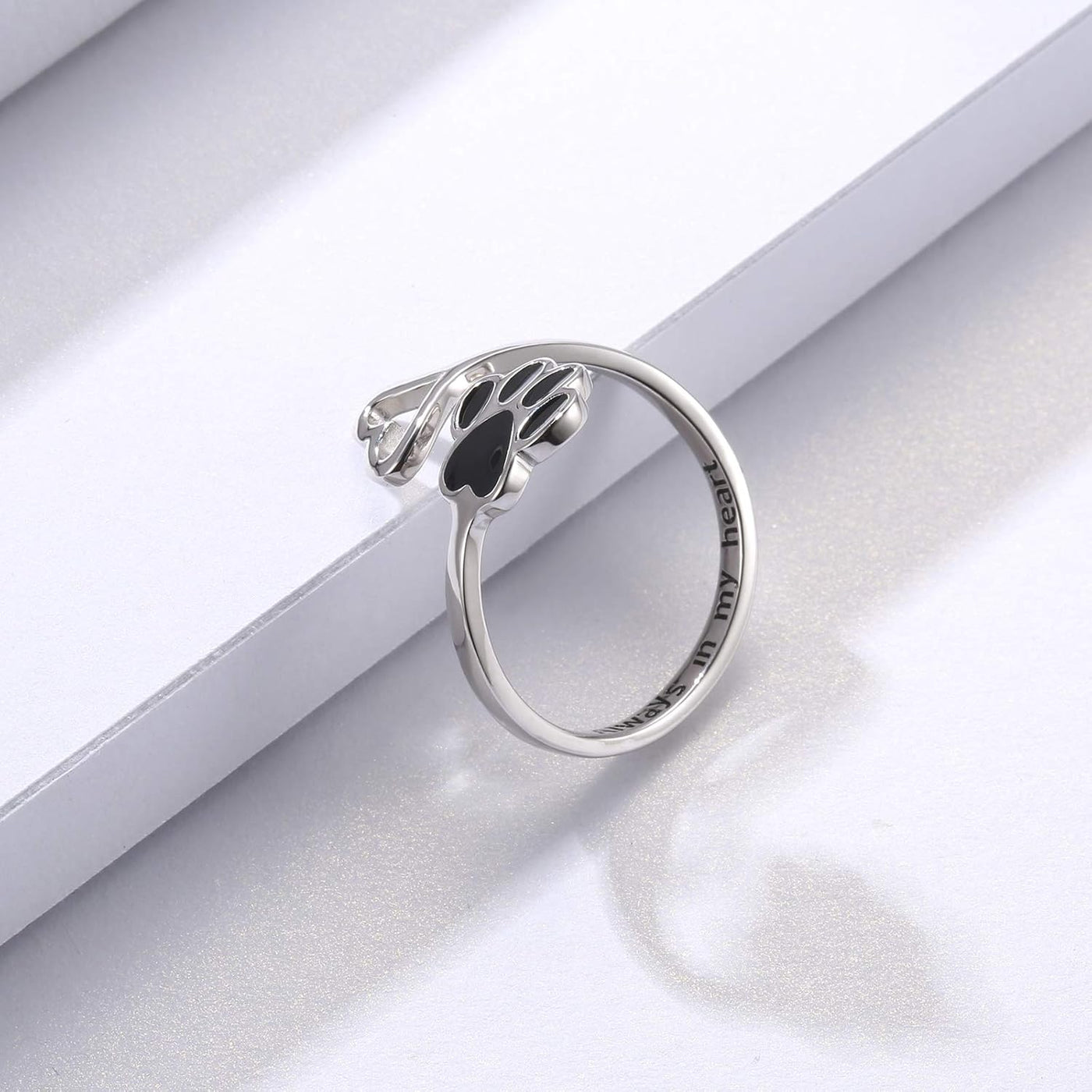 Handgefertigter Pfotenabdruck Herz 925 Sterling Silber Verstellbarer Ring