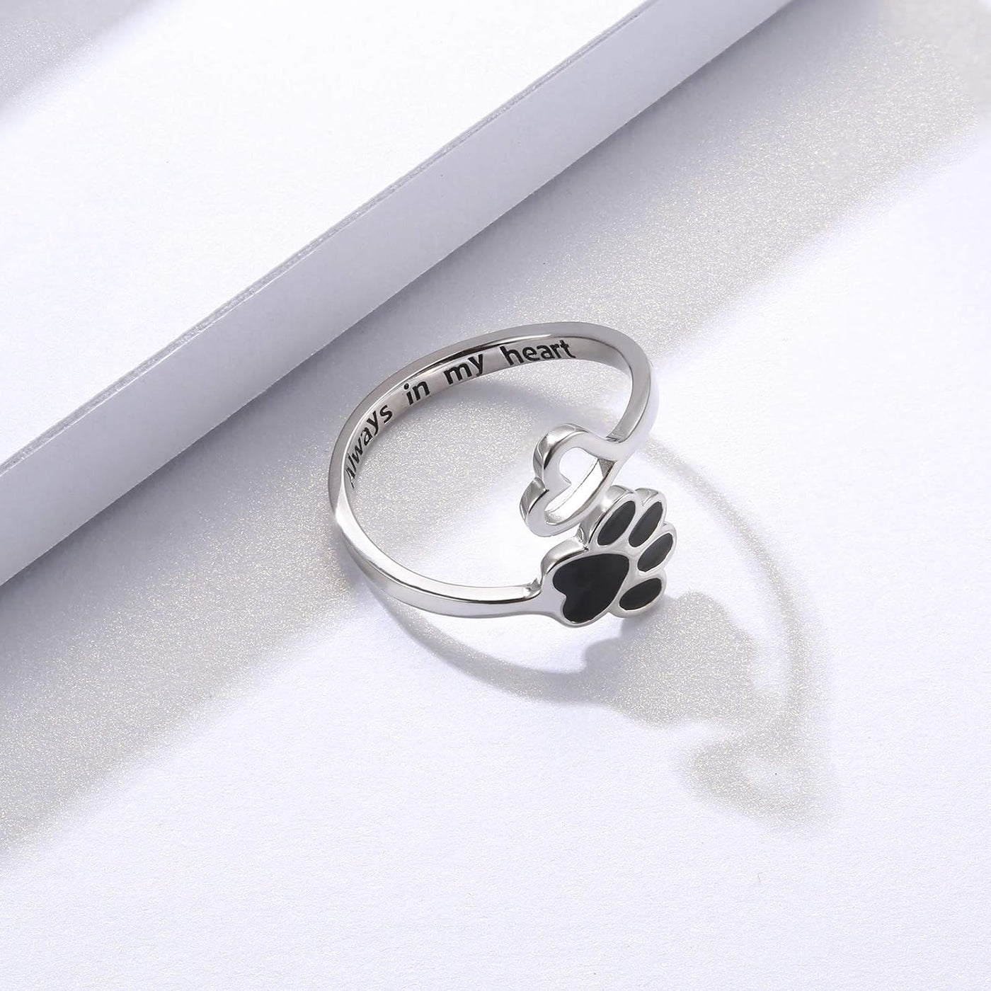 Handgefertigter Pfotenabdruck Herz 925 Sterling Silber Verstellbarer Ring