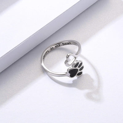 Handgefertigter Pfotenabdruck Herz 925 Sterling Silber Verstellbarer Ring