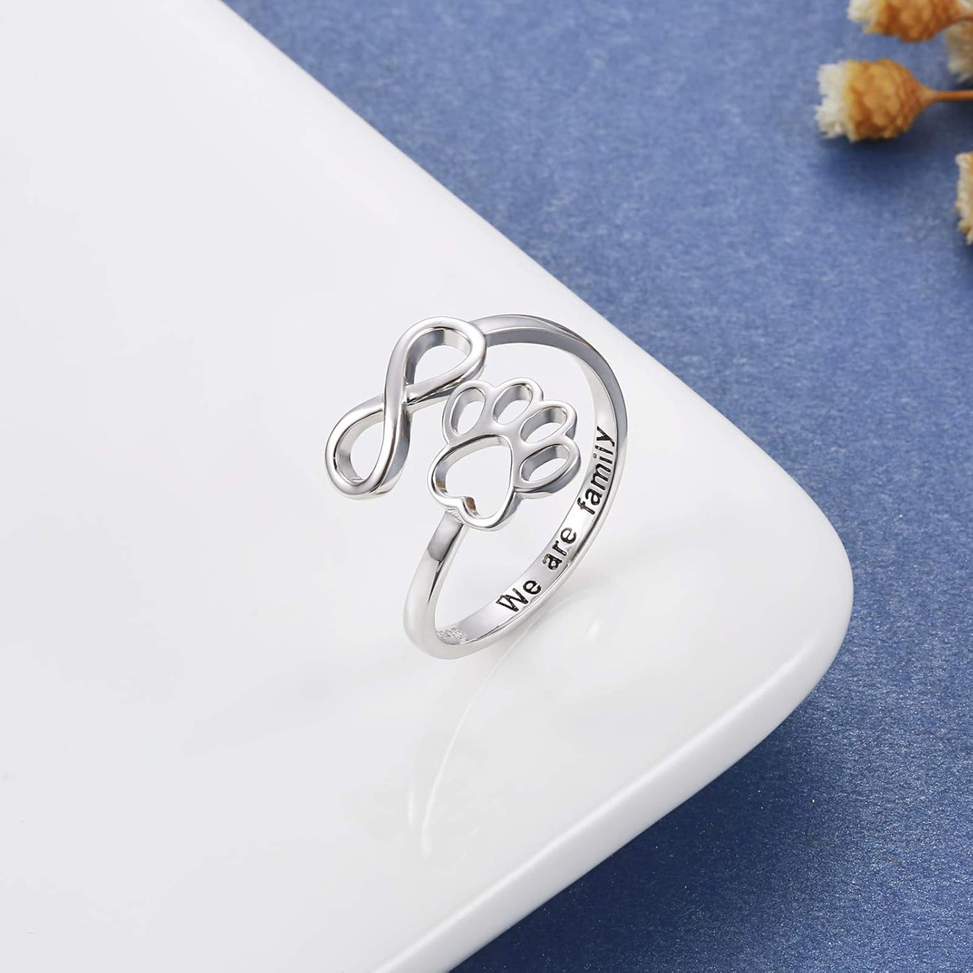 Handgefertigter Pfotenabdruck Herz 925 Sterling Silber Verstellbarer Ring