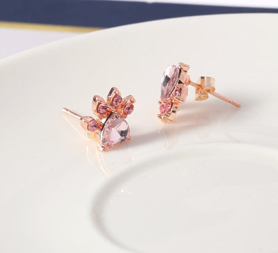 Pfoten Schmuck-Set für Frauen – 4-teilig | Roségold mit Zirkonia-Herz – Ring, Kette, Ohrringe & Armband