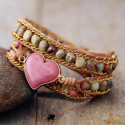Armband mit Herzperlen aus Naturstein und Kristall