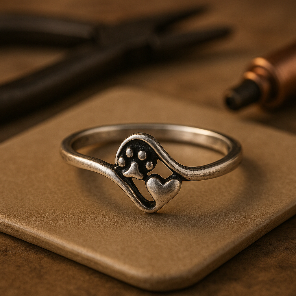 Sterling Silber Ring mit Pfote und Herz