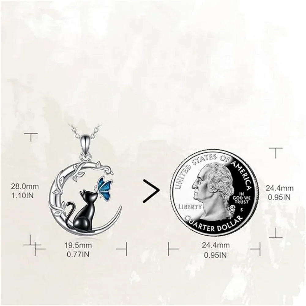 Luxury Female Crystal Stone Moon Cat Butterfly Pendant Necklace Vintage Silver Color Wedding Jewelry For Women