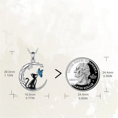 Luxury Female Crystal Stone Moon Cat Butterfly Pendant Necklace Vintage Silver Color Wedding Jewelry For Women
