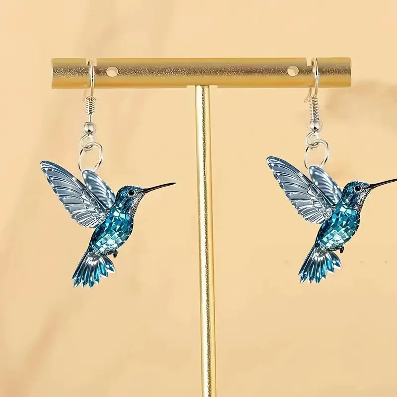 YAOLOGE Exquisite 2D Animal Bird Design Ice Crystal Blue Hummingbird Earrings Acrylic Material Women Elegant Eardrop Party Gifts