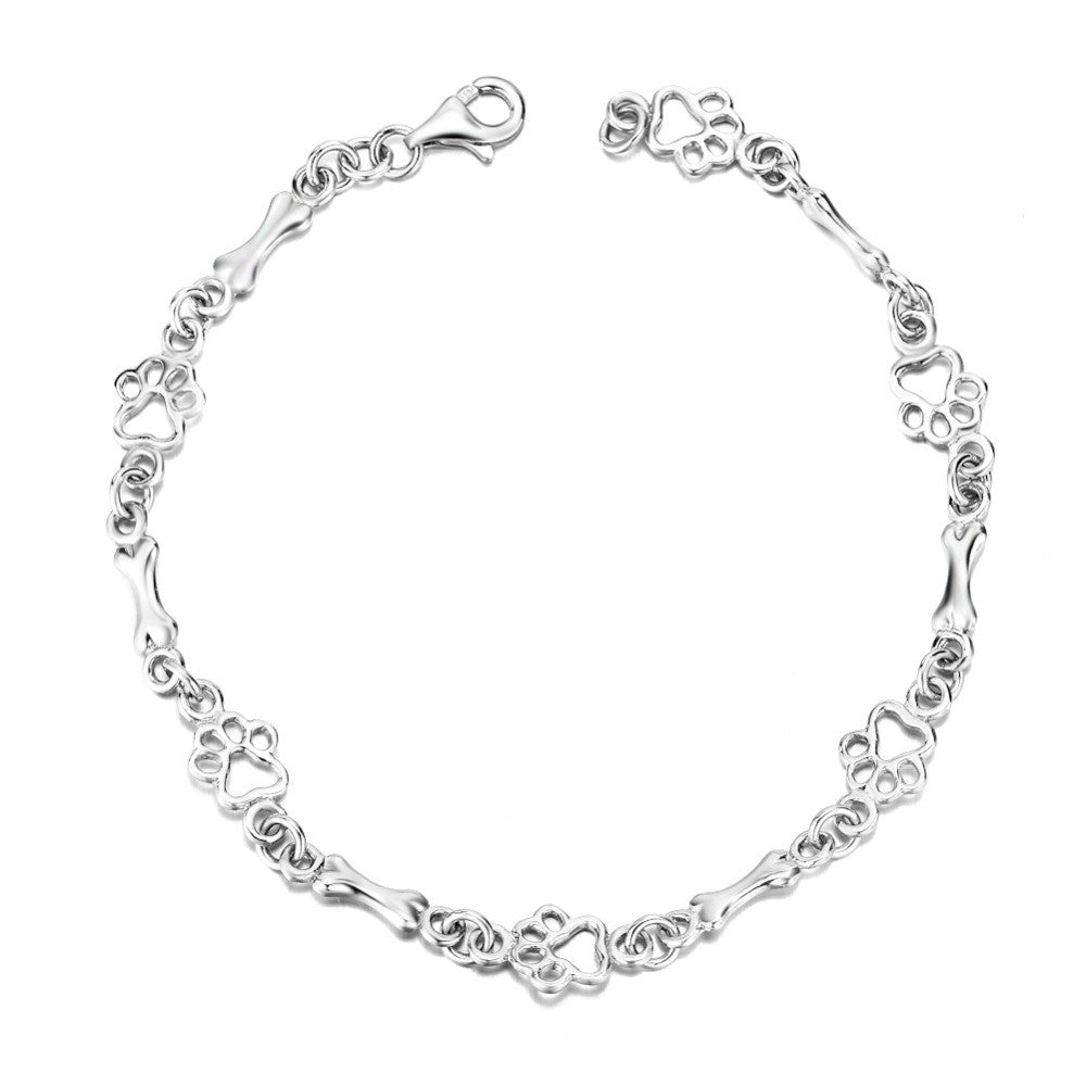 Armband mit Hundepfoten- und Knochenanhängern aus reinem Silber