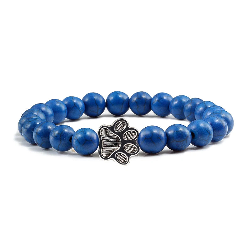 Naturstein-Armband mit Pfotenanhänger – Elastisches Perlenarmband für Damen & Herren