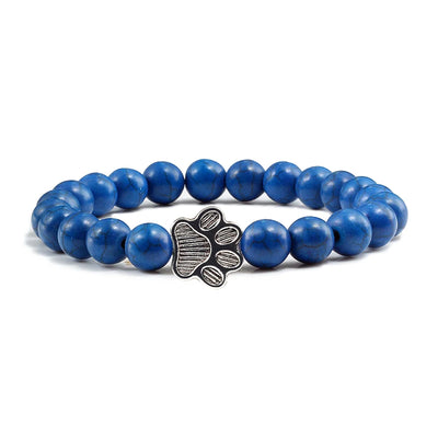 Naturstein-Armband mit Pfotenanhänger – Elastisches Perlenarmband für Damen & Herren