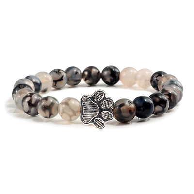 Naturstein-Armband mit Pfotenanhänger – Elastisches Perlenarmband für Damen & Herren