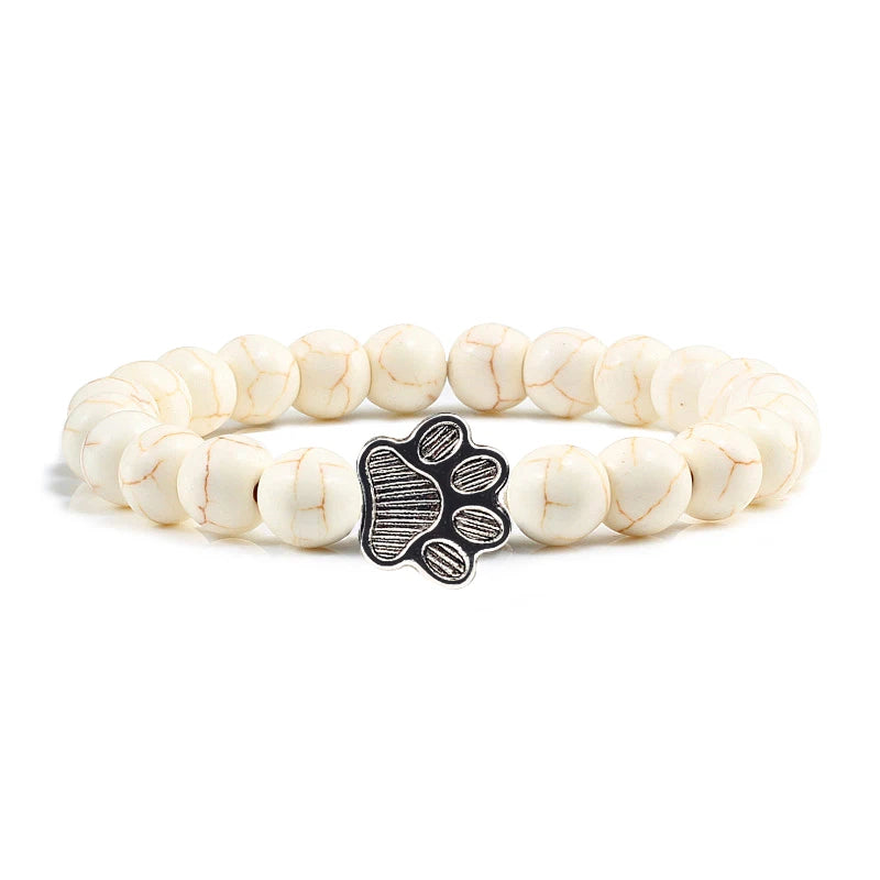 Naturstein-Armband mit Pfotenanhänger – Elastisches Perlenarmband für Damen & Herren