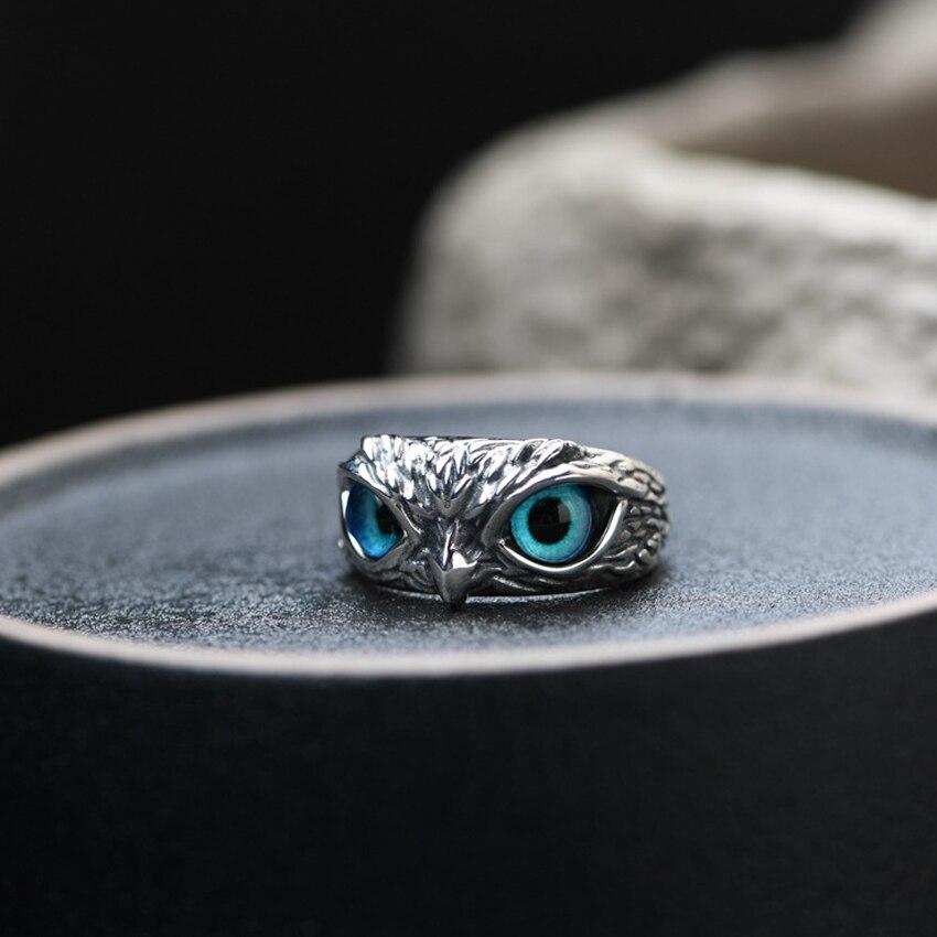 Einstellbarer Glücks Eulen Ring aus Silber mit Opal