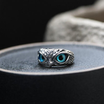 Einstellbarer Glücks Eulen Ring aus Silber mit Opal