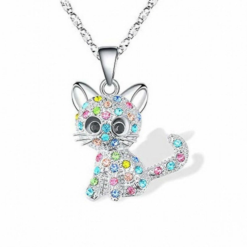 Halskette mit Babykatzen & bunten Zirkonia – aus 925er Silber